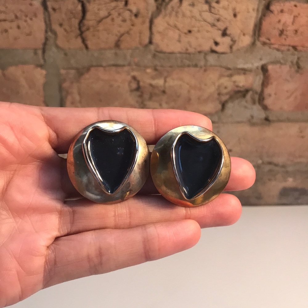Navy heart earrings